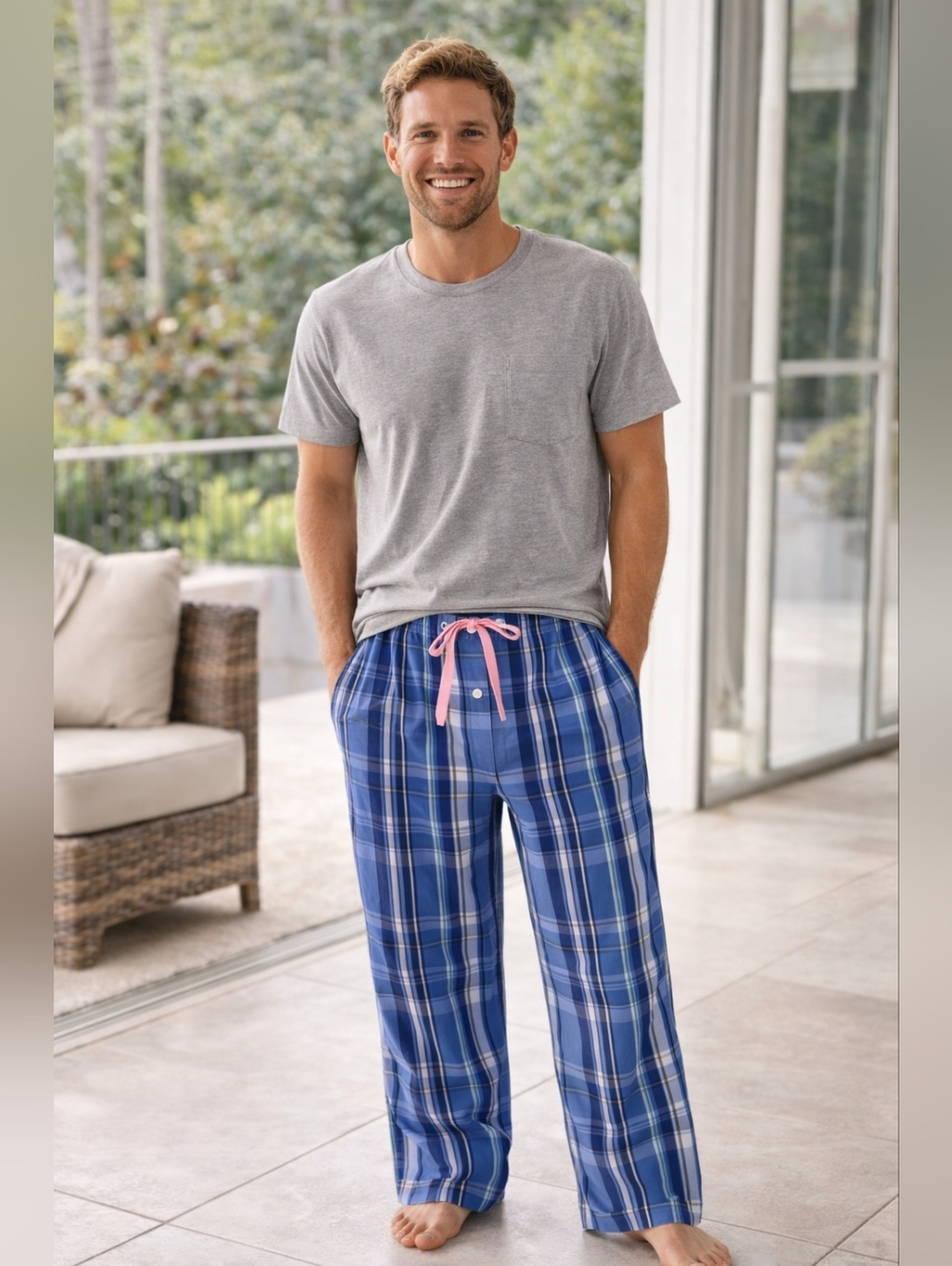 Polo Ralph Lauren Sleepwear Pants Men’s Medium Blue Plaid NWT Cotton Lounge Paja